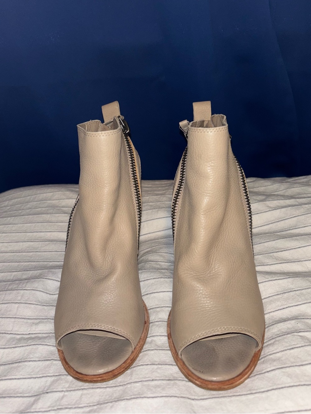 Dolce Vita Beige Peep-Toe Leather Booties